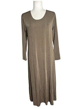 Vintage 90s Fashque Stretch Knit Midi Dress X Large Mocha 3/4 Sleeve USA